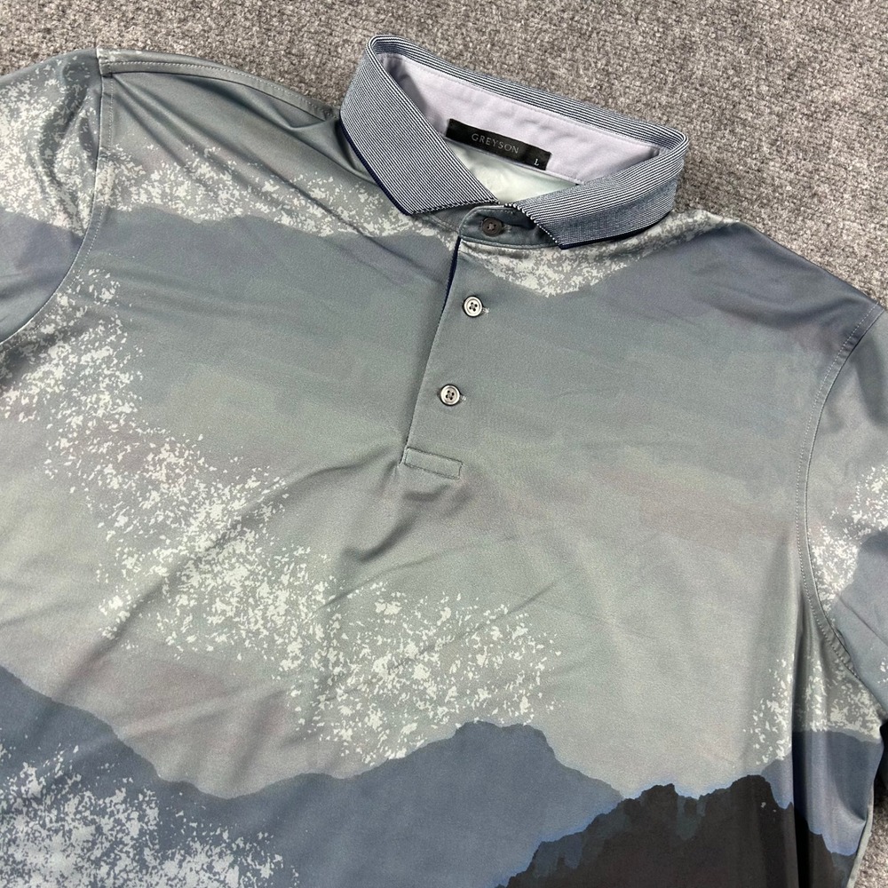 Greyson Polo Shirt Mens Large Grey Mountain Graphic Performance Golf